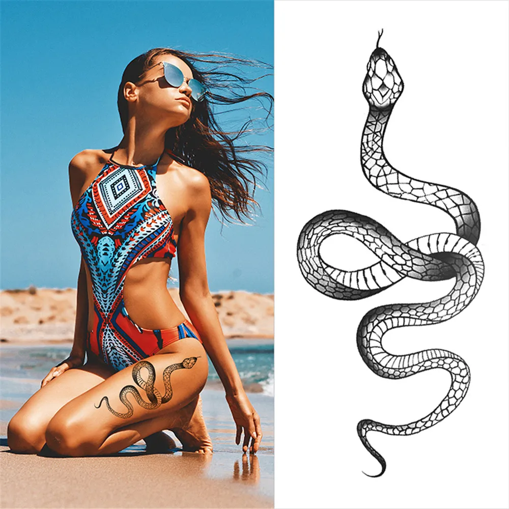 2022 New Snake Tattoo Stickers Dark Tide Cool Flower Snake Skull Tattoo Stickers For Body Art Arm Sleeves Snake Flowers