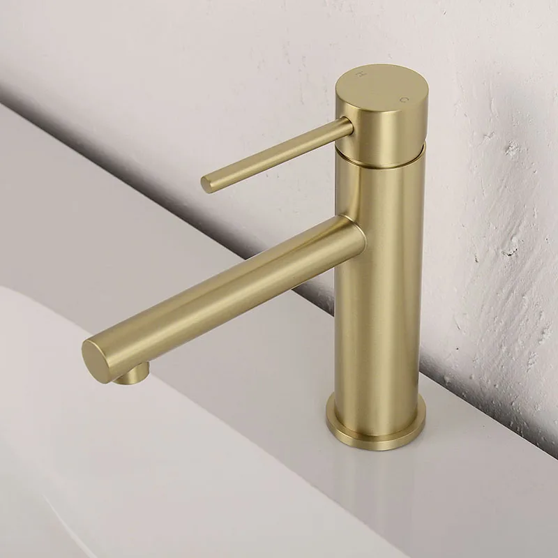 Brushed Rose Gold Bathroom Sink Faucet Deck Mounted Single Hole & Handle Cold And Hot Water Mixer Tap Brushed Gold