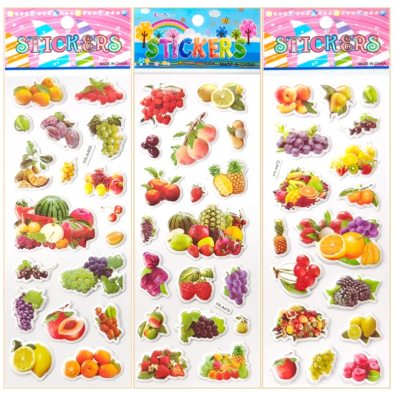 6/12 Sheets 3D Puffy Stickers Fruit Vegetable Bulk Stickers Scrapbook Decoration Birthday Festival Gifts for Adults Boy Girl ZYF