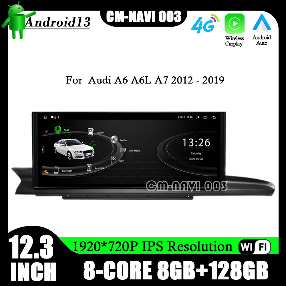 

Android 13 For Audi A6 A6L A7 2012 - 2019 Car Multimedia Stereo Carplay IPS 4G+WIFI GPS Intelligent System 12.3 Inch 1920*720P