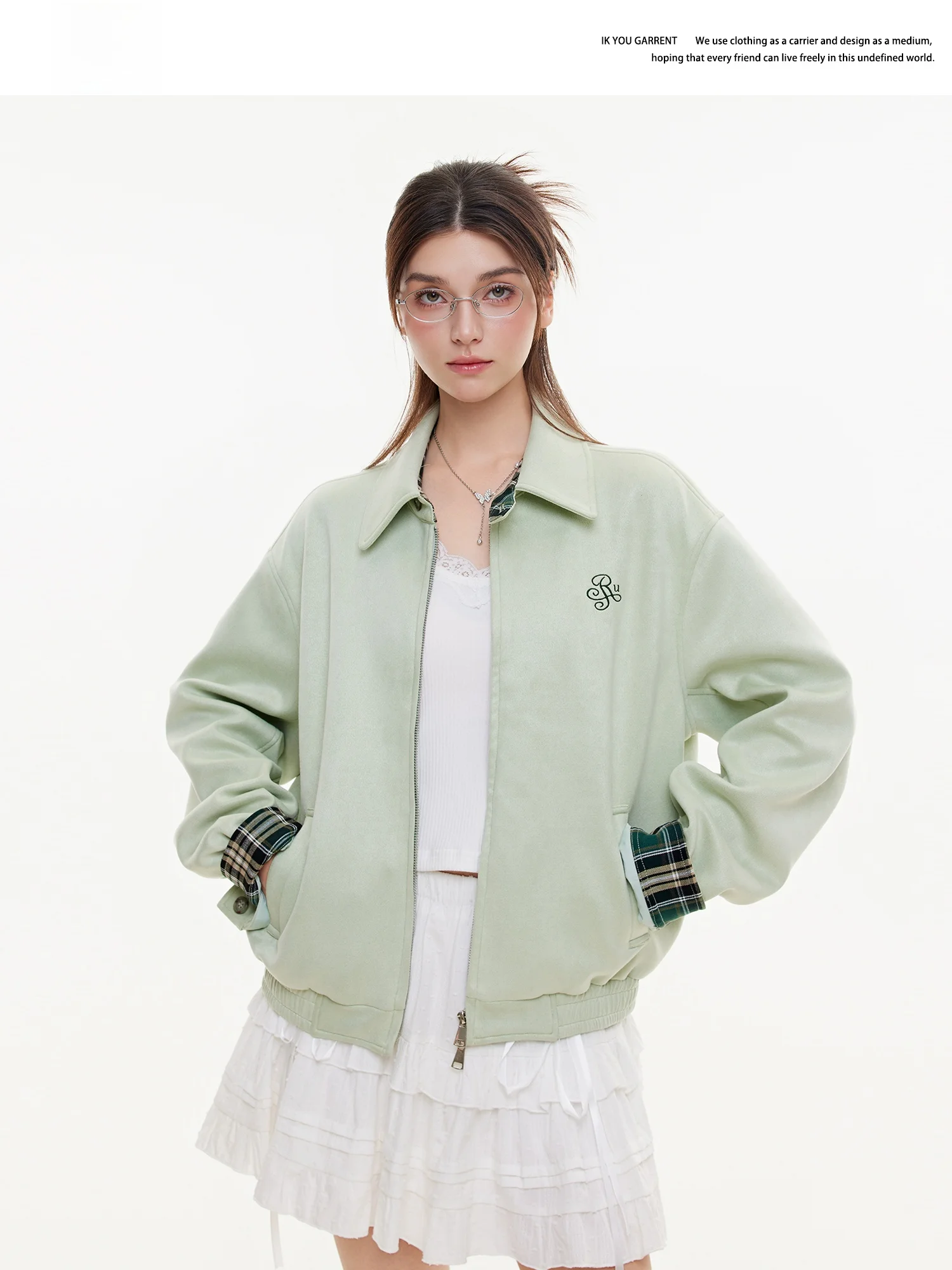 

Mint een Plaid Splicing Loose Women's Jaet Outerwear Spring Autumn New Sle Slimming Design Casual Workwear Top