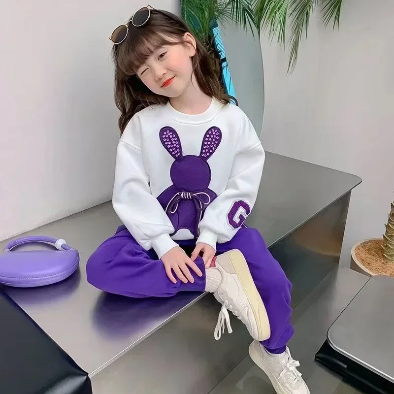 Fashion Toddler Baby Girl Fall Clothes Sets Kids Sports Cartoon Rabbit Sweatshirt Pants 2Pcs Suits Teenage Tracksuit Outfits
