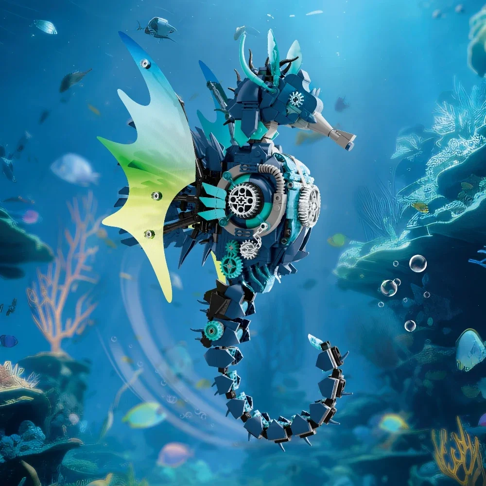 새로운 MOC 기계식 해양 동물 블록 세트 해마 모델 키트 DIY 조립 블록 생일 할로윈 크리스마스 선물