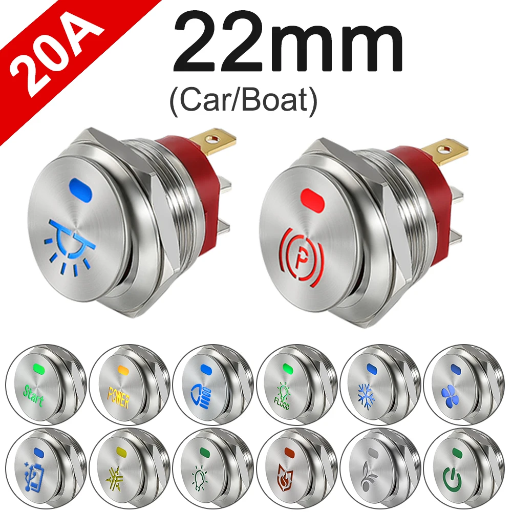 22mm Custom Metal Toggle Rocker Switch For Car RV Auto Boat Start Stop LED Fog Self-locking 12V 20A ON-Off 3 Pin SPST 220V 15A