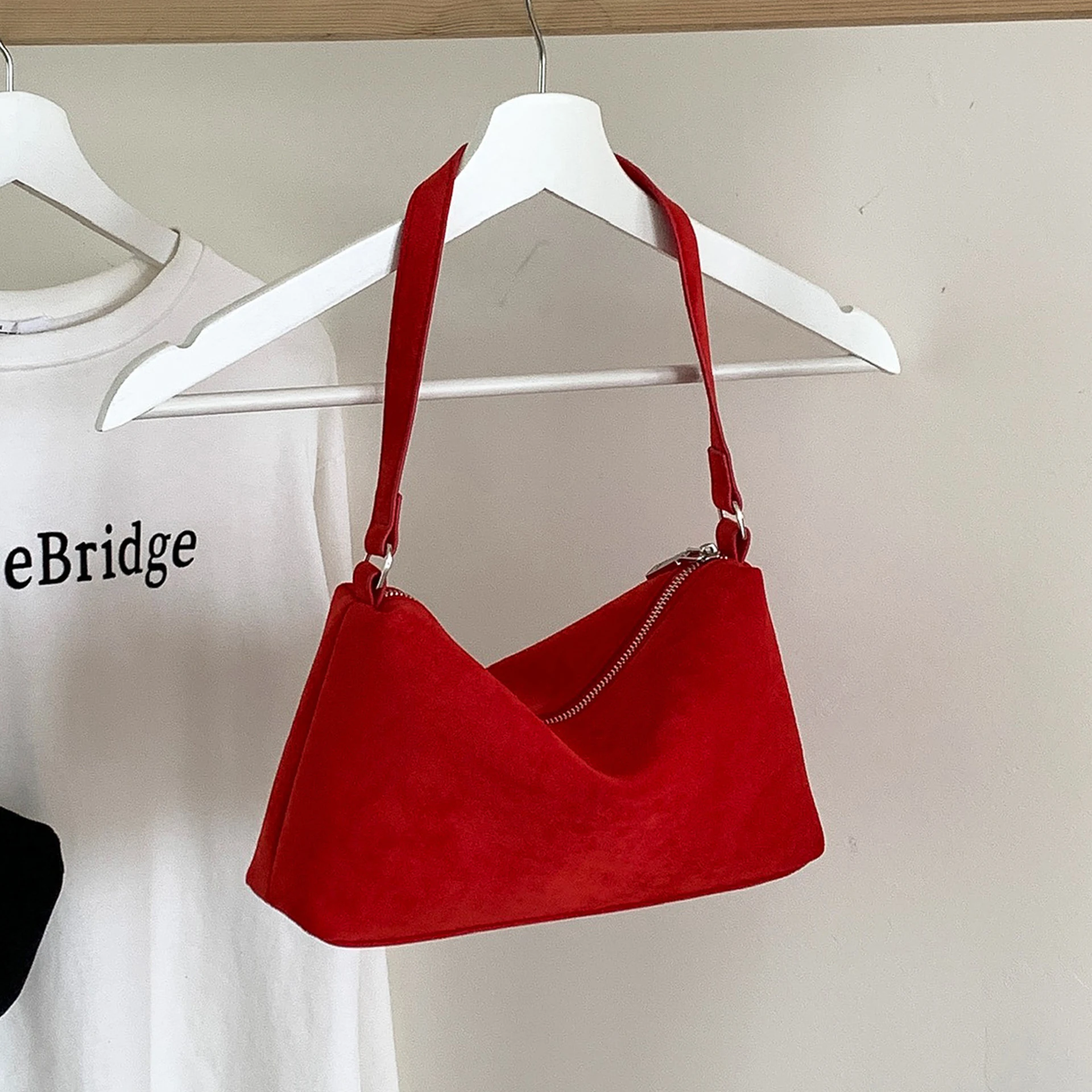 Retro Red Suede Underarm Bag for Women Fashion Small Square Handbags  Autumn Winter New Trendy Leopard Pattern Shoulder Bags