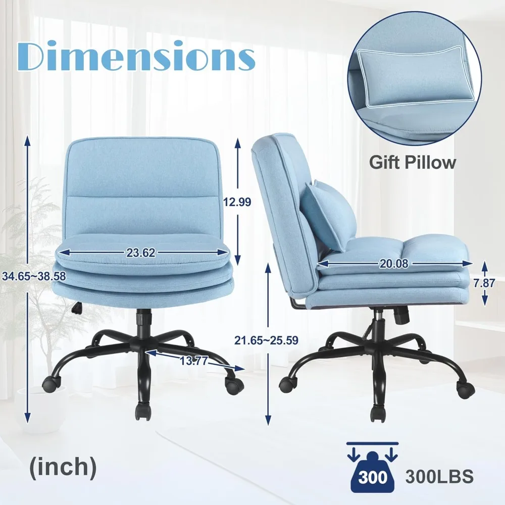 Krzesło biurowe Furmax z krzyżującymi się nogami, na kółkach, bez podłokietników, bardzo szerokie siedzisko, obrotowe krzesło do biurka, regulowana wysokość, wygodne krzesło do pracy.