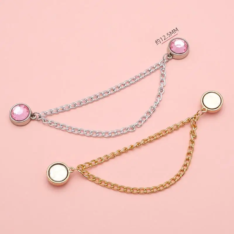 NEW 2 PCS Rhinestone Magnetic Waist Cinch Clips With Adjustable Chain For Tightening Oversized Tops