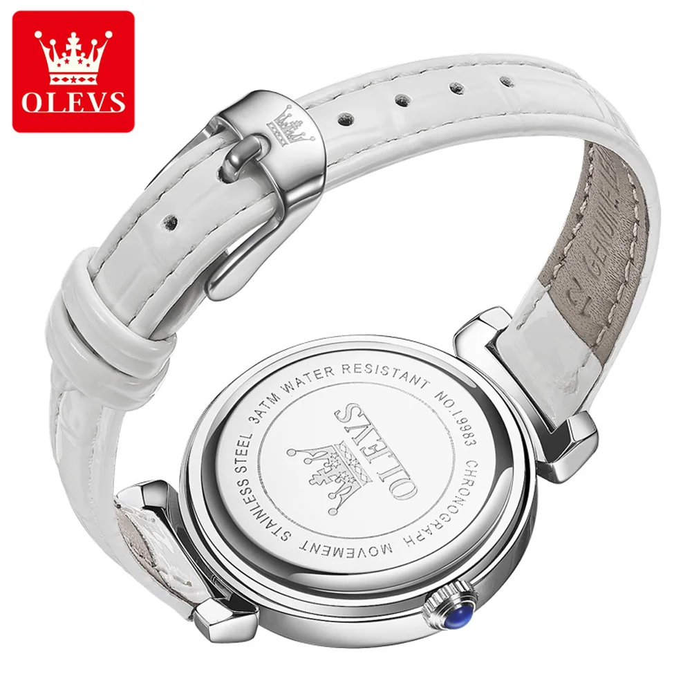 OLEVS-relojes ligeros de lujo para mujer, reloj de cuarzo Original a la moda, correa de cuero resistente al agua, esfera con anillo de diamante