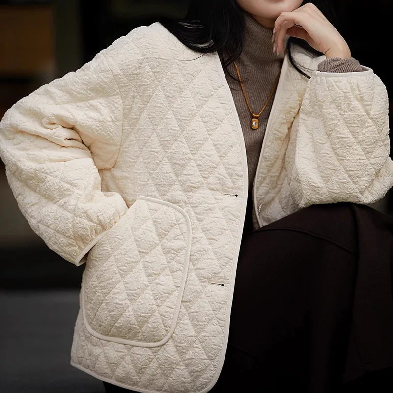 

Versatile Short Sleeveless Polyester Fiber Women's Jacket Diamond Pattern Autumn Winter New Style Casual Matching Outerwear