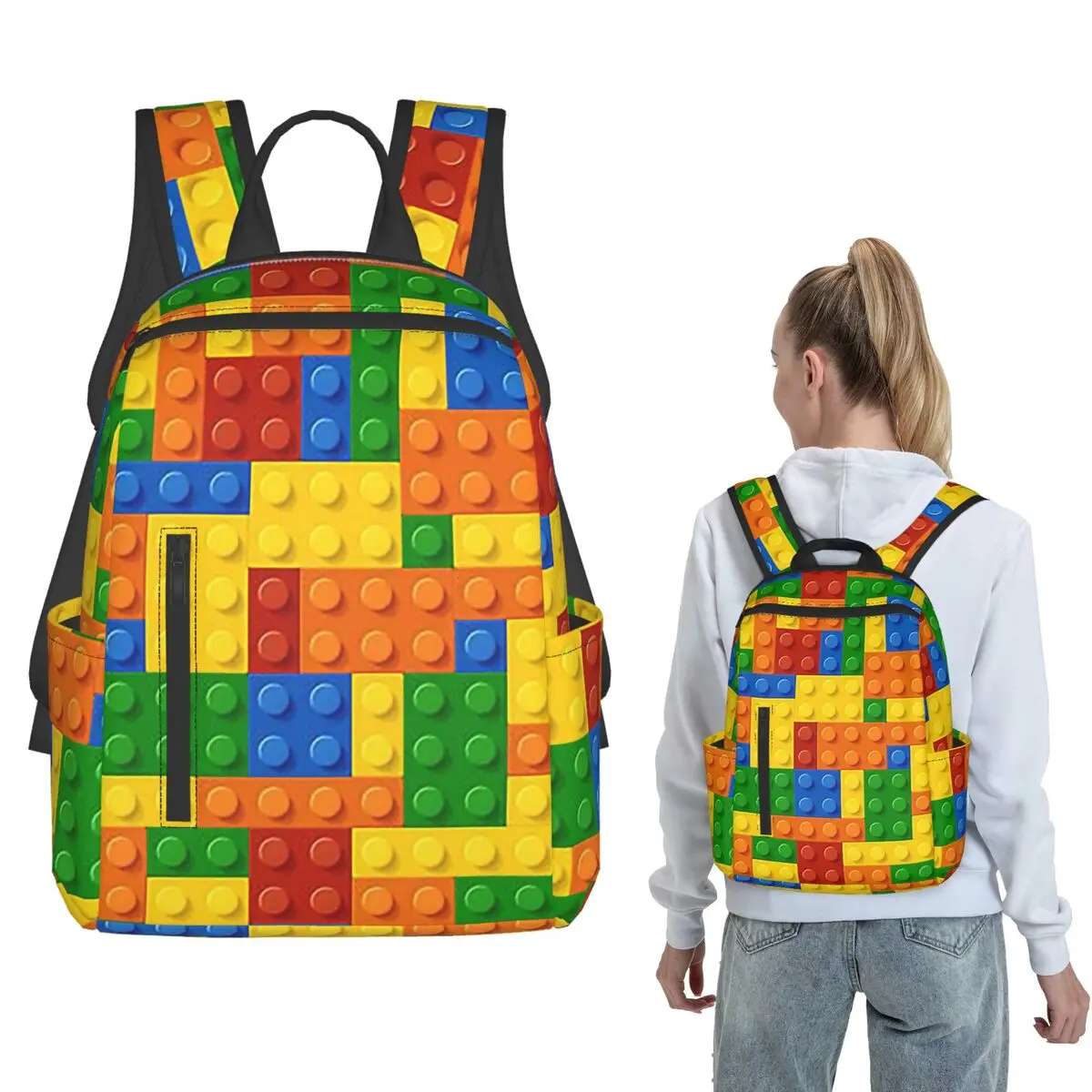 Building Blocks Construction Brick Backpack Daypack Boys Girls BookBag School Bag Shoulder Bags for Men Women