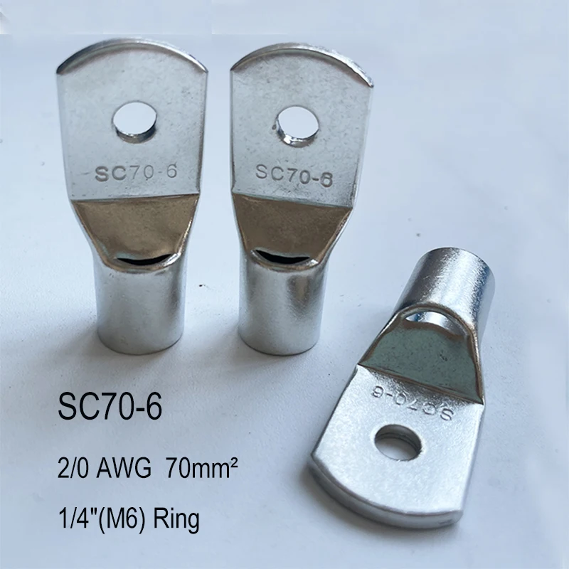 10PCS 70mm2 Crimp Terminal Wire Welding Cable Connector Kit Bolt Hole Tinned Cable Lugs SC70-6 SC70-8 SC70-10 SC70-12