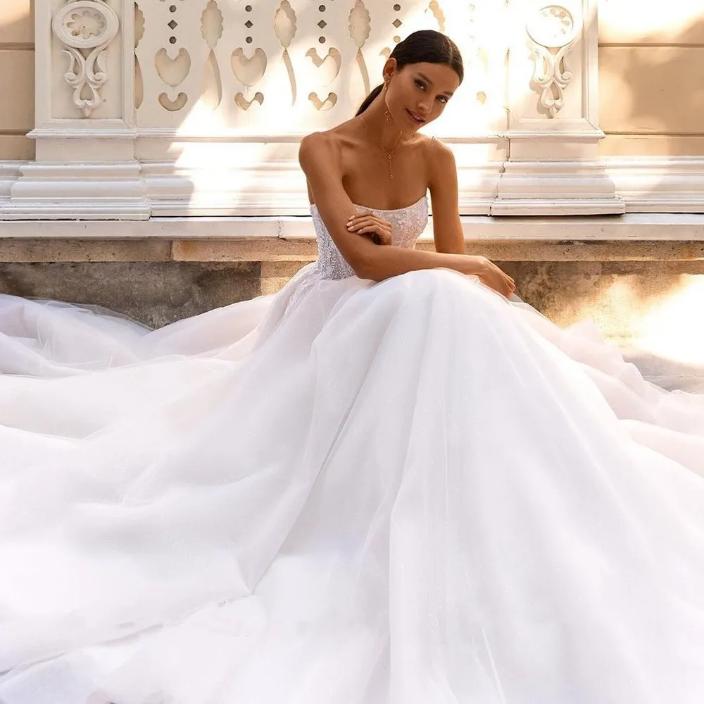 Vestido De Novia bohemio con hombros descubiertos, Vestido De Novia sin mangas, Vintage, con lentejuelas, Apliques De encaje, tul, 2024