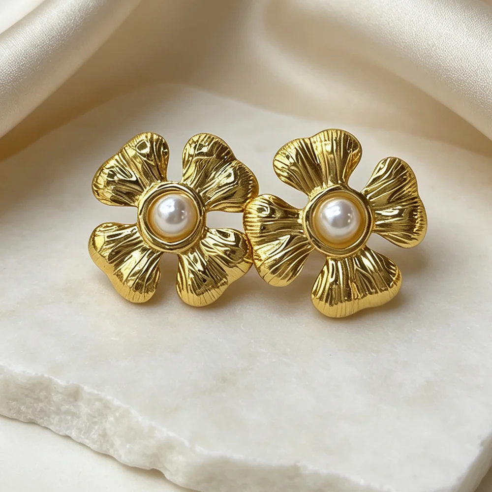 316L Stainless Steel Love Pearl Round Square Fan Shaped Irregular Design Earrings Women New Trend Ear Jewelry Gift Party