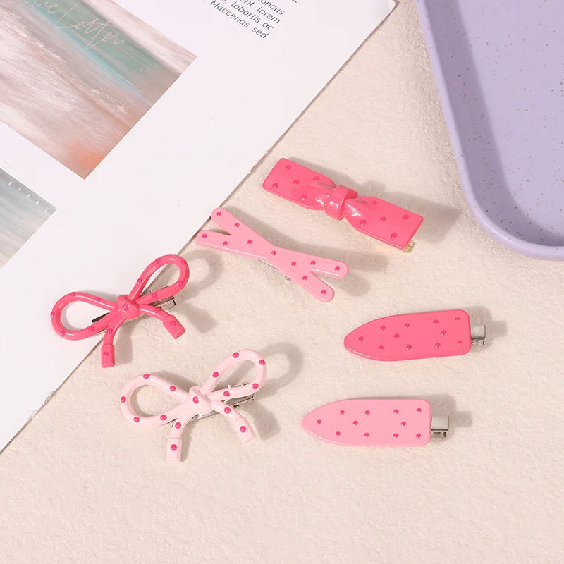 2Pcs Polka Dot Bowknot Hair Clips Women Sweet Dot Plastic Bangs Side Hairpins Girls Duck Bill Clips Lovely Headwear