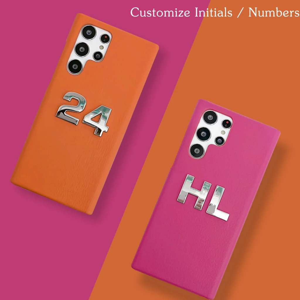 Fundas de cuero con letras plateadas personalizadas para teléfono Samsung S22 S23 S20 S21 Fe Note20 Ultra Plus