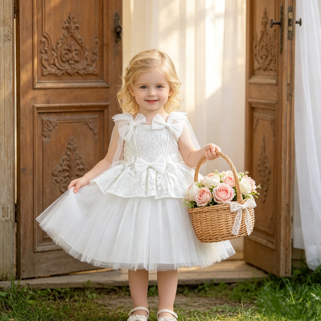 Baby girl pink floral dress sweet dress suitable for birthday gift birthday party anniversary celebration outdoor photography