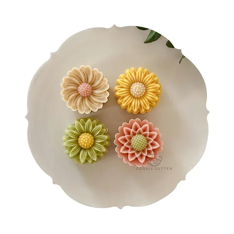 4 teile/satz 50g Gänseblümchen Form Keks Stempel Blume Mooncake Form Frühling Gebäck Kuchen Dekoration Werkzeug Hand druck nach Hause DIY Backform