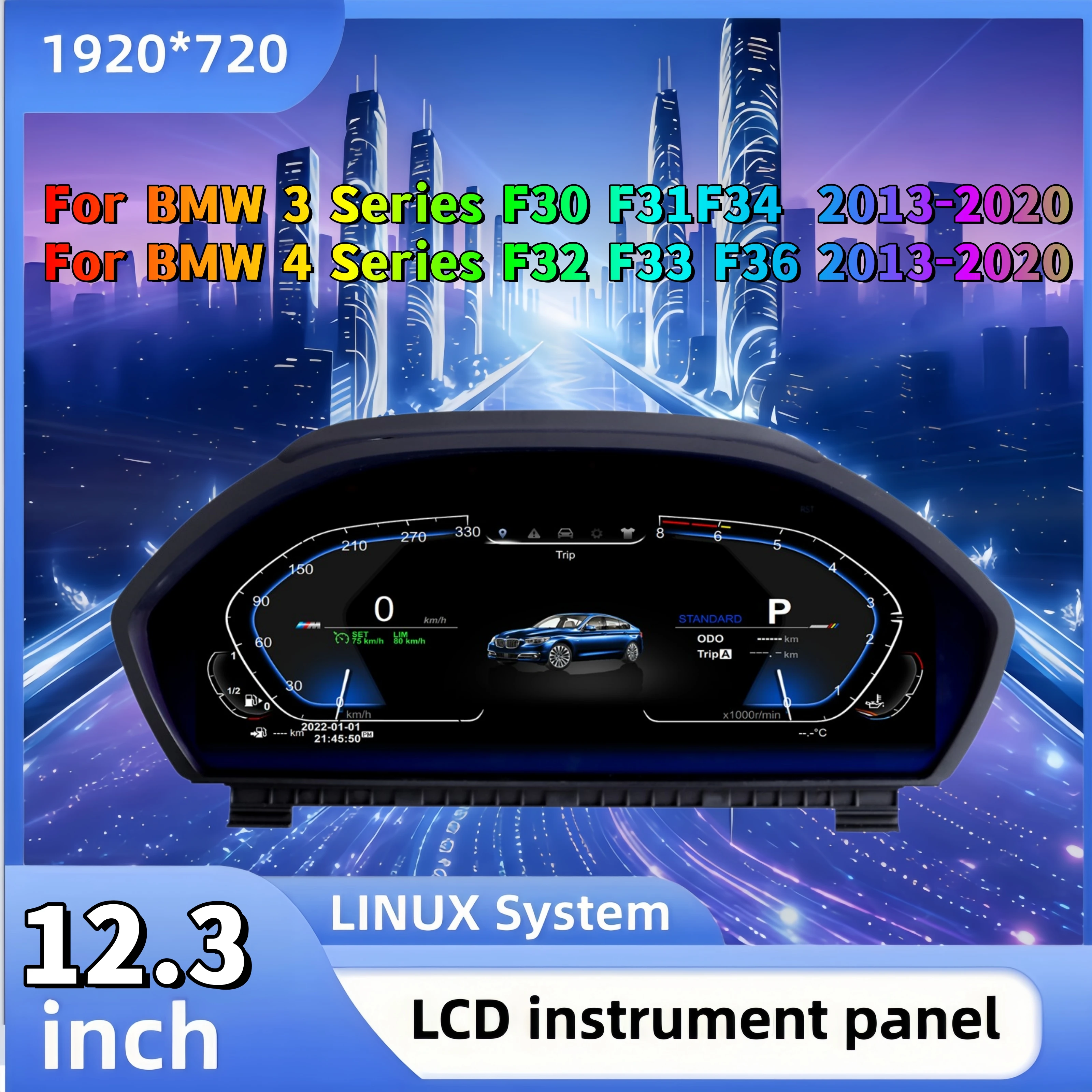 12.3-inch LCD Digital Instrument Cluster Suitable For BMW 3 4 Series F30 F31 GT F34 F32 F33 With Speedometer LINUX System
