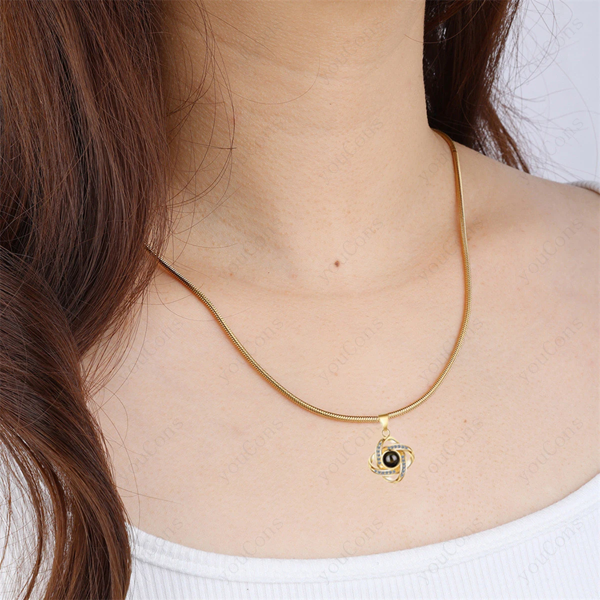 Color Picture Custom Projection Necklace Stainless Steel Snake Bone Chain Valentine's Day Mother's Day Birthday Exquisite Gift - view 2