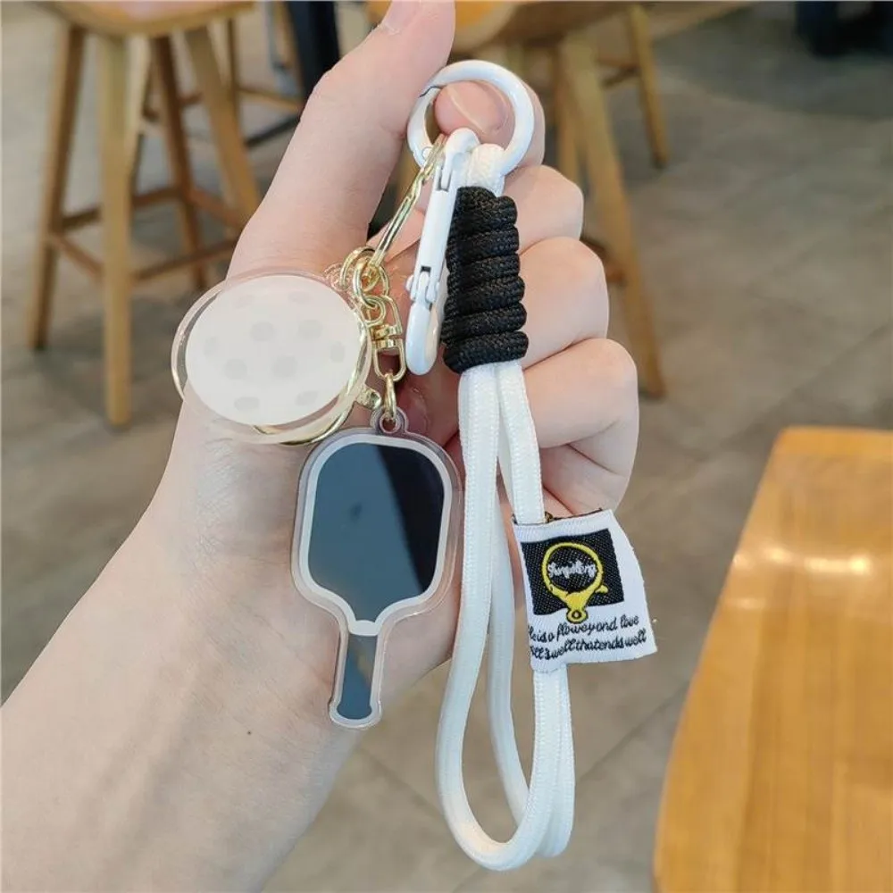 Fashion Acrylic Pickleball Racket Keychain Detachable with Lanyard Pickleball Key Ring Fitness Series Pendant Bag Accessories