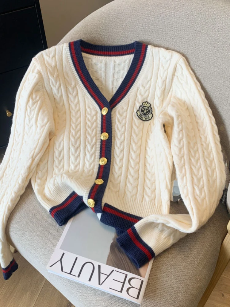 

QWEEK Preppy Style Student School Cardigan Women Y2k Couqette Knitted Knit Long Sleeve Jumpers Knitwear Korean Kpop Fashion 2024