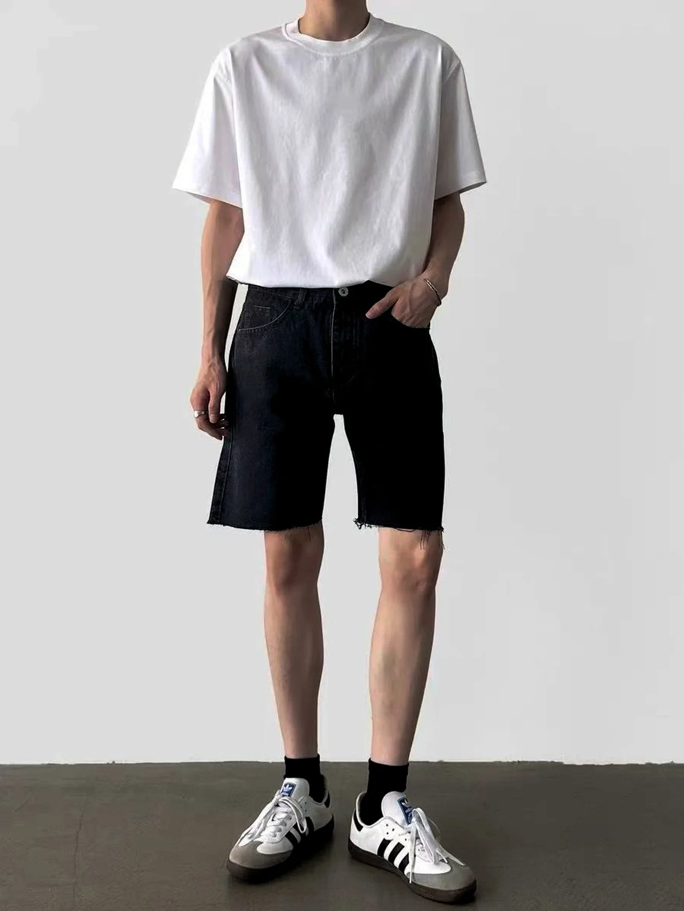 

Men's Slim Stretch Black Jorts Unisex Street Style Drip Jeans For Man Shorts