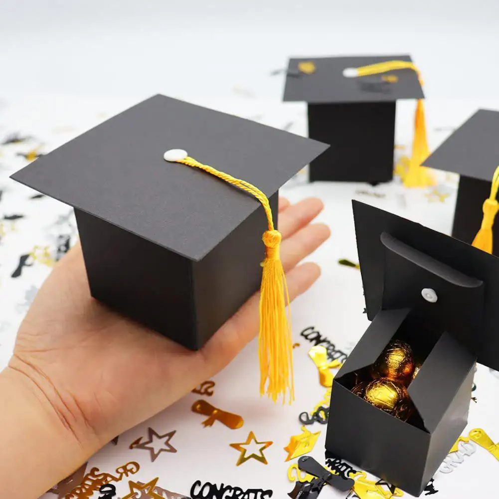 

Graduation Candy Box Graduation Hat Candy Boxes with Tassels Party Favors Treat Packaging for Chocolate Goodies Snacks Set of 50