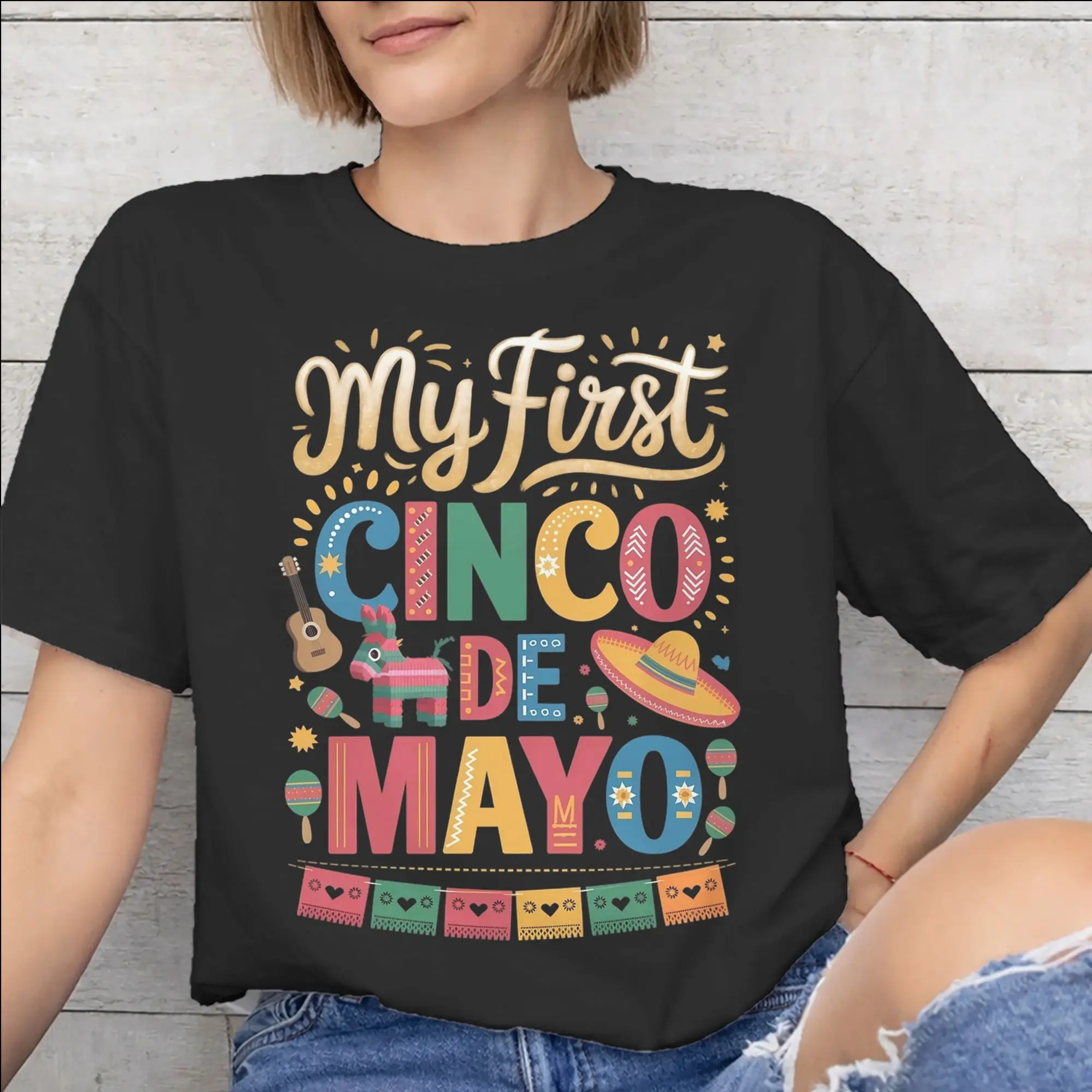 Men Women Printed Let's Fiesta Cinco De Mayo   Tee T Shirt Cotton  T-shirts Clothing
