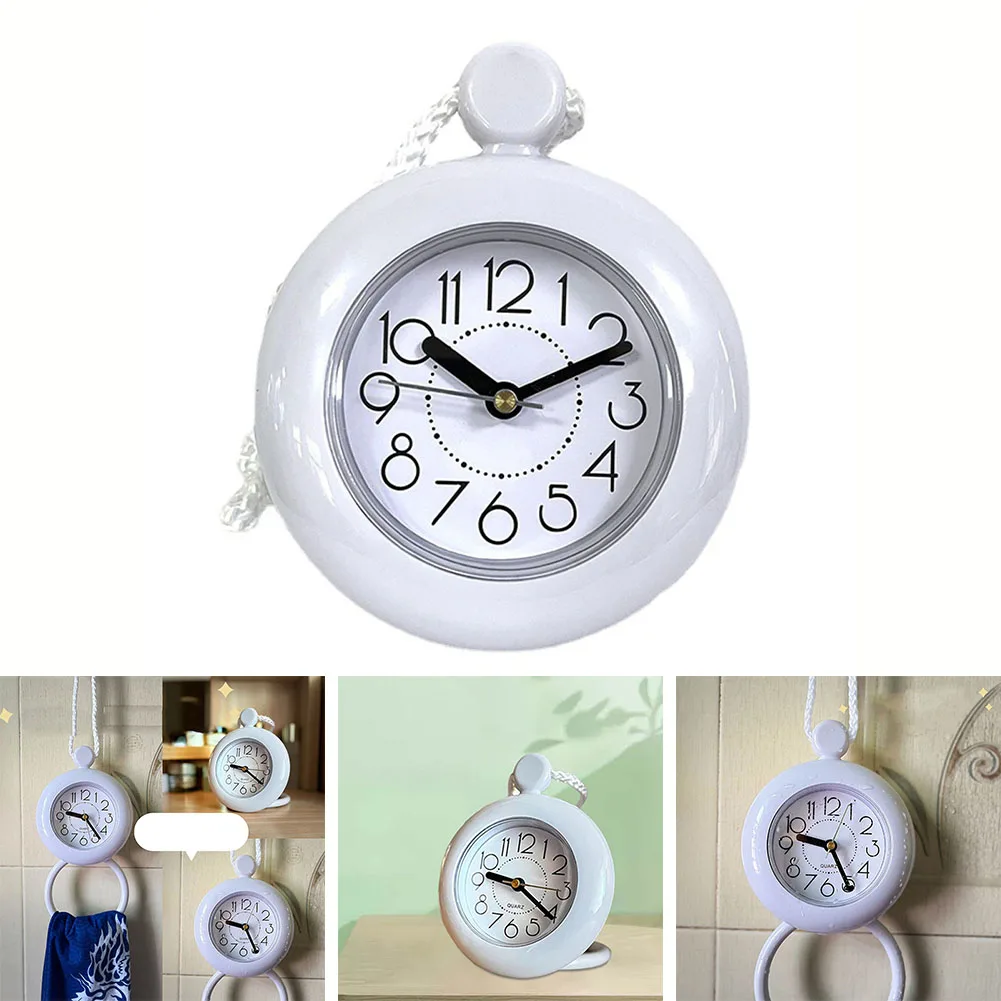 

1PC Desktop Alarm Clock Waterproof Bathroom Clock Hanging Watch Bedroom Dual Use 115mm Environmentally Friendly Without Battery