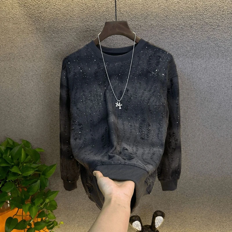 2026 Men's Star Print Round Neck Long Sleeve Sweatshirt Autumn Fashion Casual Slim Fit Pullover Top Trendy