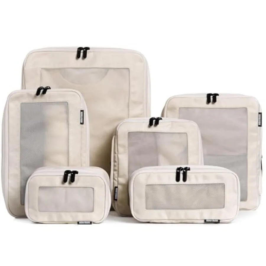 

Compression Packing Cubes for Travel - Luggage Organizer Bags - Double Zipper Packing Cubes for Suitcases 6-Pack Beige