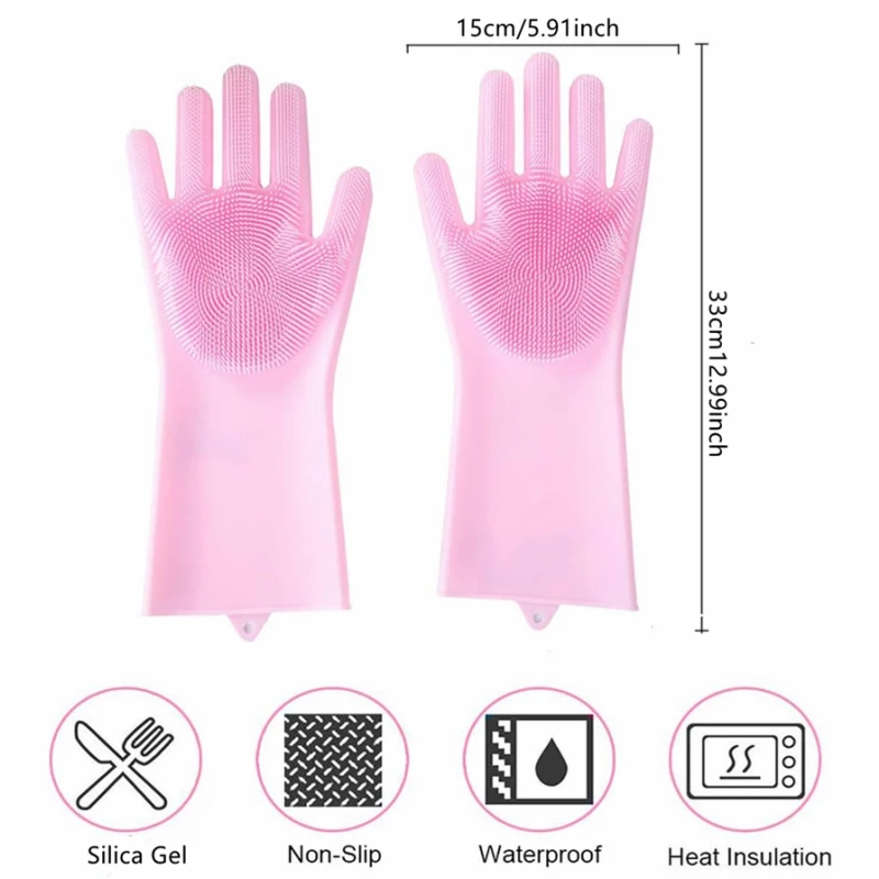 Guanti per lavare i piatti in silicone Guanti riutilizzabili antiscivolo in silicone Setole morbide Guanti per la pulizia della cucina domestica per