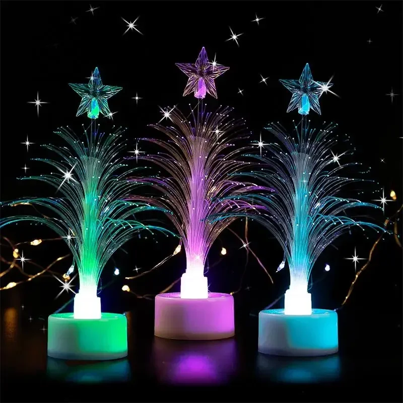 Colorful Fiber Optic Christmas Tree Mini LED Colored Fiber Tree Optic Slow Flashing Christmas Tree with Top Star Battery Powered