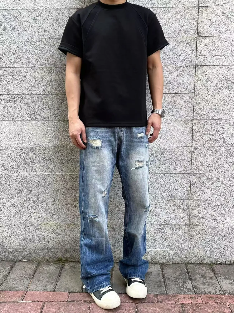 

Мужские джинсы American High Street Lightning Cra Hole, летние, тонкие, свободные, прямые, с легким расклешением, чистый крой