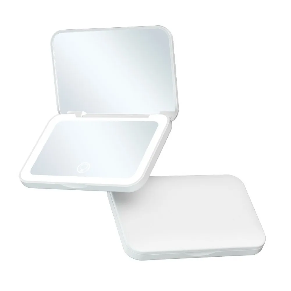 Mini specchio per trucco pieghevole Specchio cosmetico estetico portatile con ingrandimento Illuminazione a 3 colori Specchio da tavolo con luce a LED dimmerabile