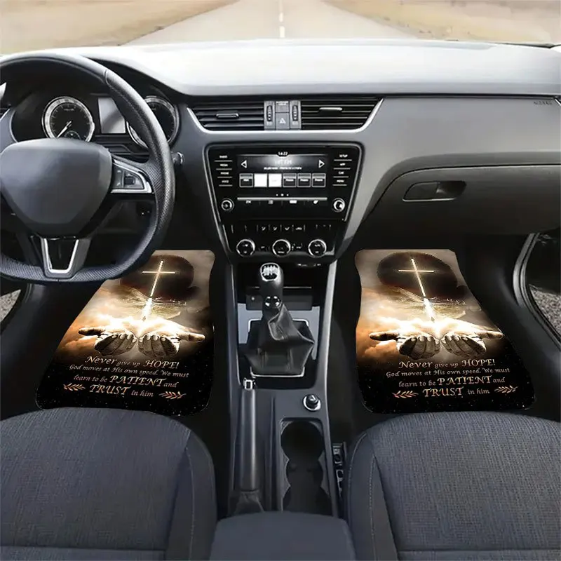 4pcs Faith-Themed Car Floor Mats Compatible For Fit - Crystal Velvet Non-Slip Hair-Collecting Auto Floor Liners, Easy Clean Vehi