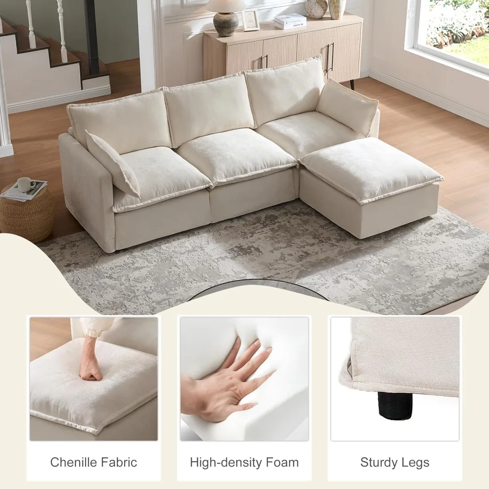 أريكة مقطعية سحابية مقاس 93 بوصة مع مسند قابل للإزالة قابل للتحويل، أريكة كبيرة الحجم على شكل حرف L مع وسائد رمي #4