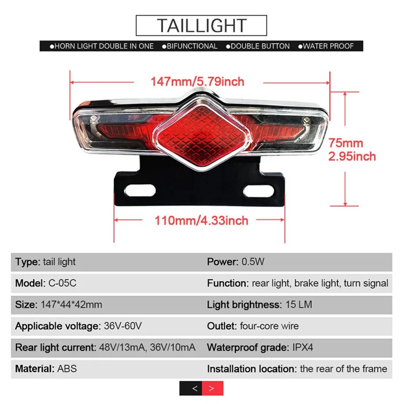 EBike Headlight Taillight DK336 Set Front/Rear Light Electric Bike LED Lights SET for 36V 48V 52V 60V image 4