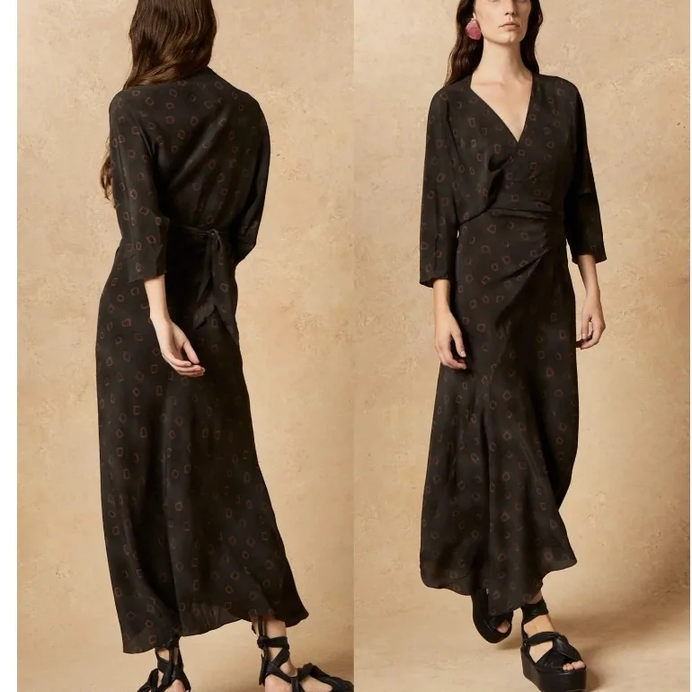 

Dave&di Wrap And Tie V-neck Dress Woman Clothes Dress Elegant Party Dresses Vestidos Women's Dress
