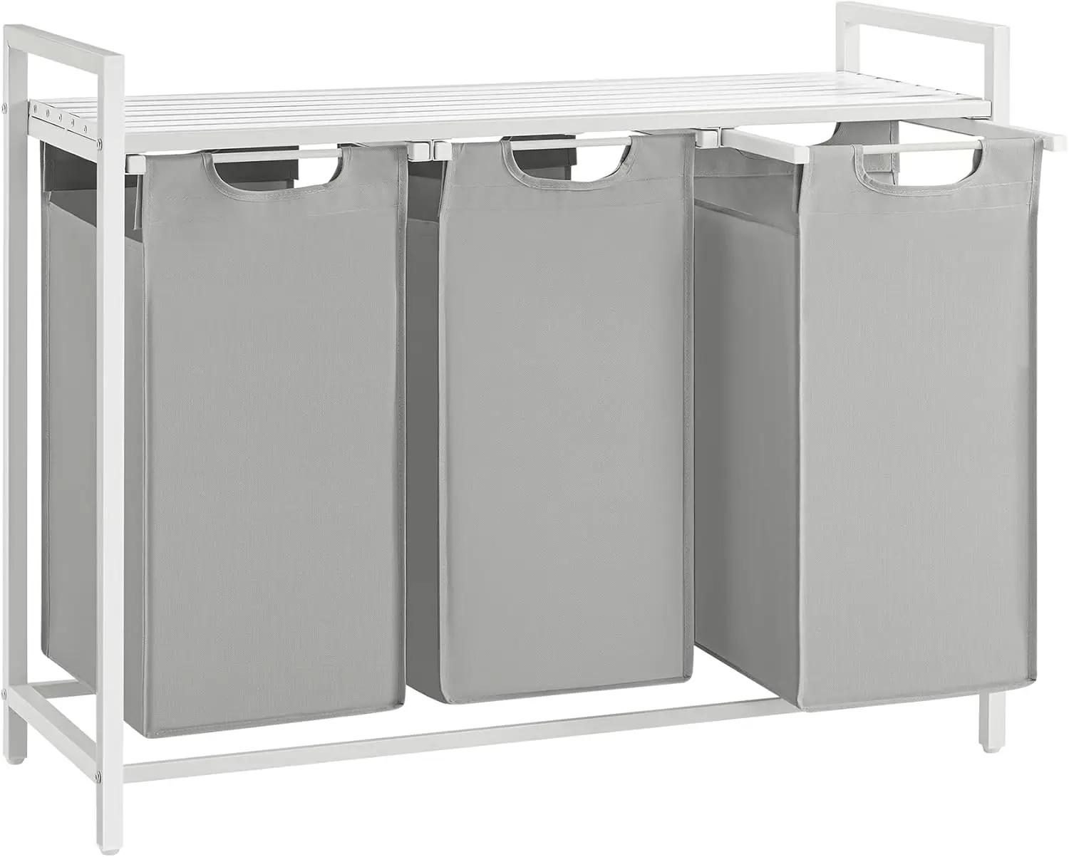 

3-Bag Laundry Sorter with Shelf, Metal Frame, Removable Washable Bags, 40L Capacity, Gray & White for Home Organization