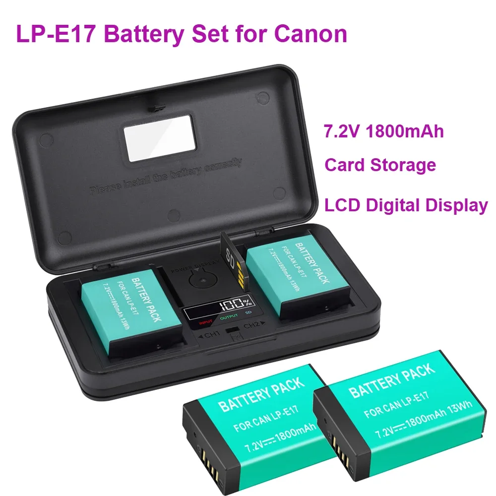 

LP-E17 LP E17 Battery 1800mAh LPE17 Camera Battery + LCD USB Charger for Canon EOS RP 200D M3 M6 750D 760D T6i T6s 800D 8000D
