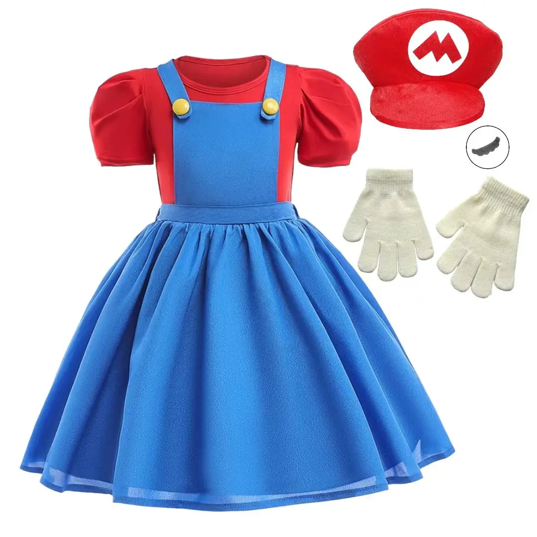 Super Bros scène performance film cosplay filles manches bouffantes haut + robe fille Halloween fête d'anniversaire Cosplay