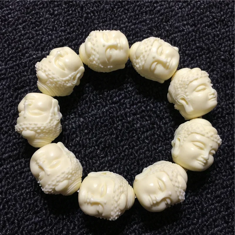 Ivory Fruit Carving One Nian Between Buddha Beads Vintage Bracelet Men's and Women's Rosary Beads Car Hanging Jewelry Gift Boxes