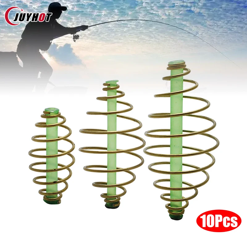 10Pcs Fishing Fixed Point Puncher Bait Cage Carp Fishing Spring Feeder Easy To Bronzing Hanging Tackle Fishing Tool Accessories