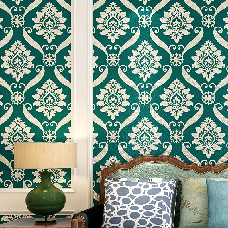 ورق حائط دمشق أوروبي منقوش ثلاثي الأبعاد مقاوم للماء ذهبي مريح لغرفة النوم وغرفة المعيشة وخلفية التلفزيون الهندسية #2