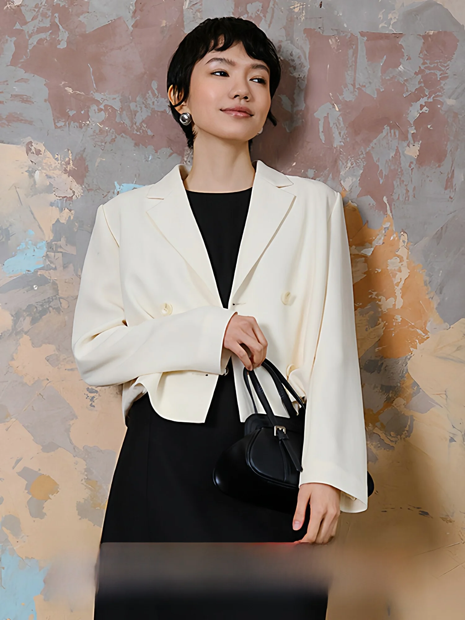 

Ele Double-Breasted Suit Jaet Spring 2025 Commute Ready Women's Faionable Versatile ort Sve Busin Casual