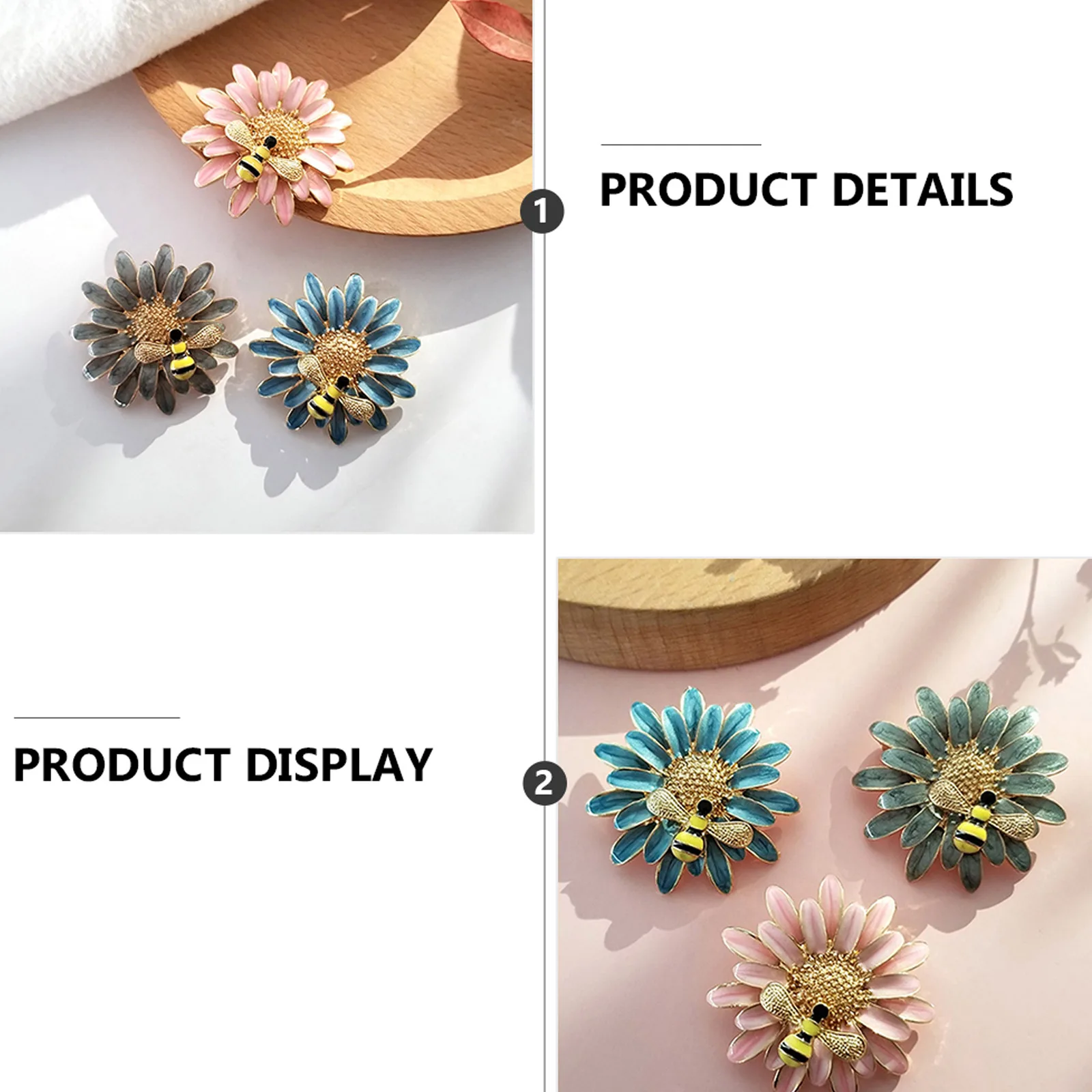 

3 Pcs Bee Brooch Daisy Pin Alloy Enamel Flower Gothic Clothing Decorations Honey Pins Badges Gifts Accessories