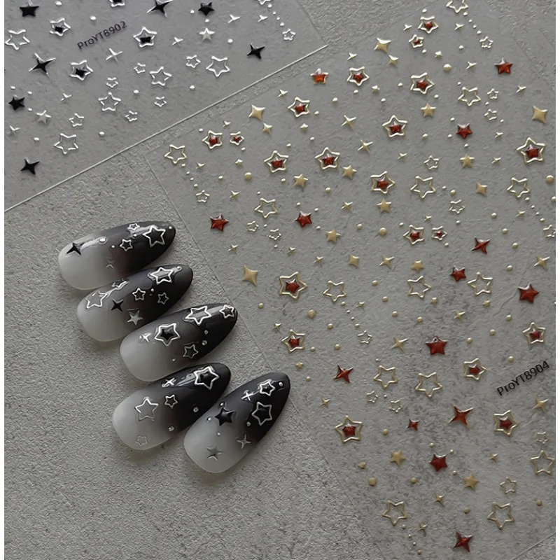 1Pcs Star Nail Art Stickers Gold Silver Foil Starry Sky Decals Multi-Color Shimmer Star Stickers for DIY Manicure Decorations