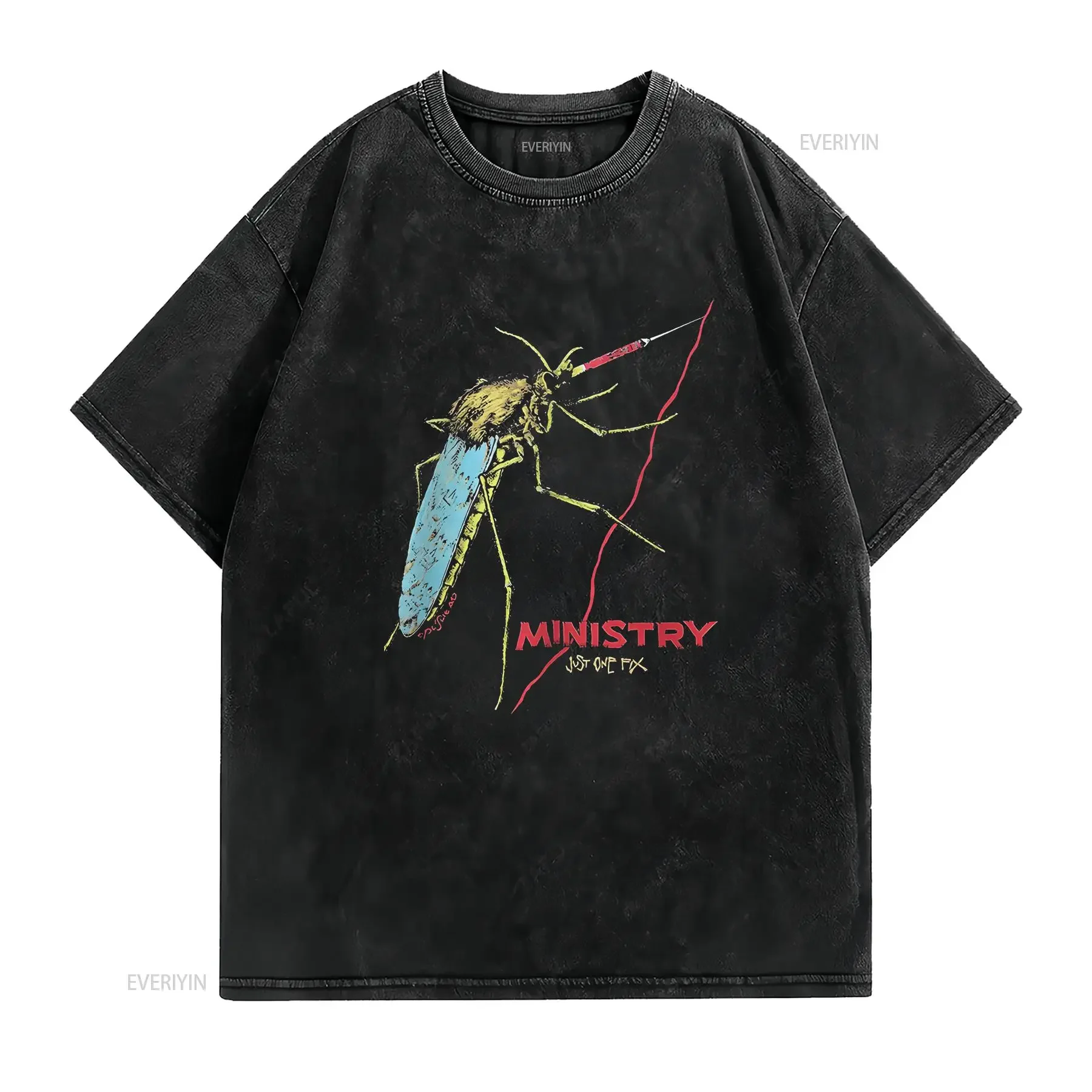 Ministry American Industrial Metal Band Just One Fix Mosquito T Shirt S 2XL vintage Washed fashion homme streetwear graphic