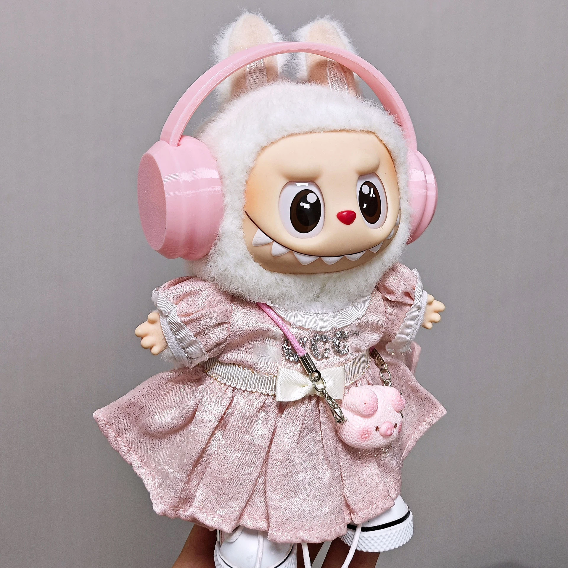 For Labubu High-quality Doll Clothes 15cm - 17cm Cute Pink Dress Little Pig Pendant Set Labubu Universal Clothes